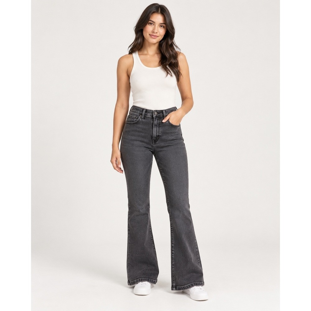 Gap High Rise Flare Jeans Women's 28/6R Absolute Black Stretch Denim Non Ripped